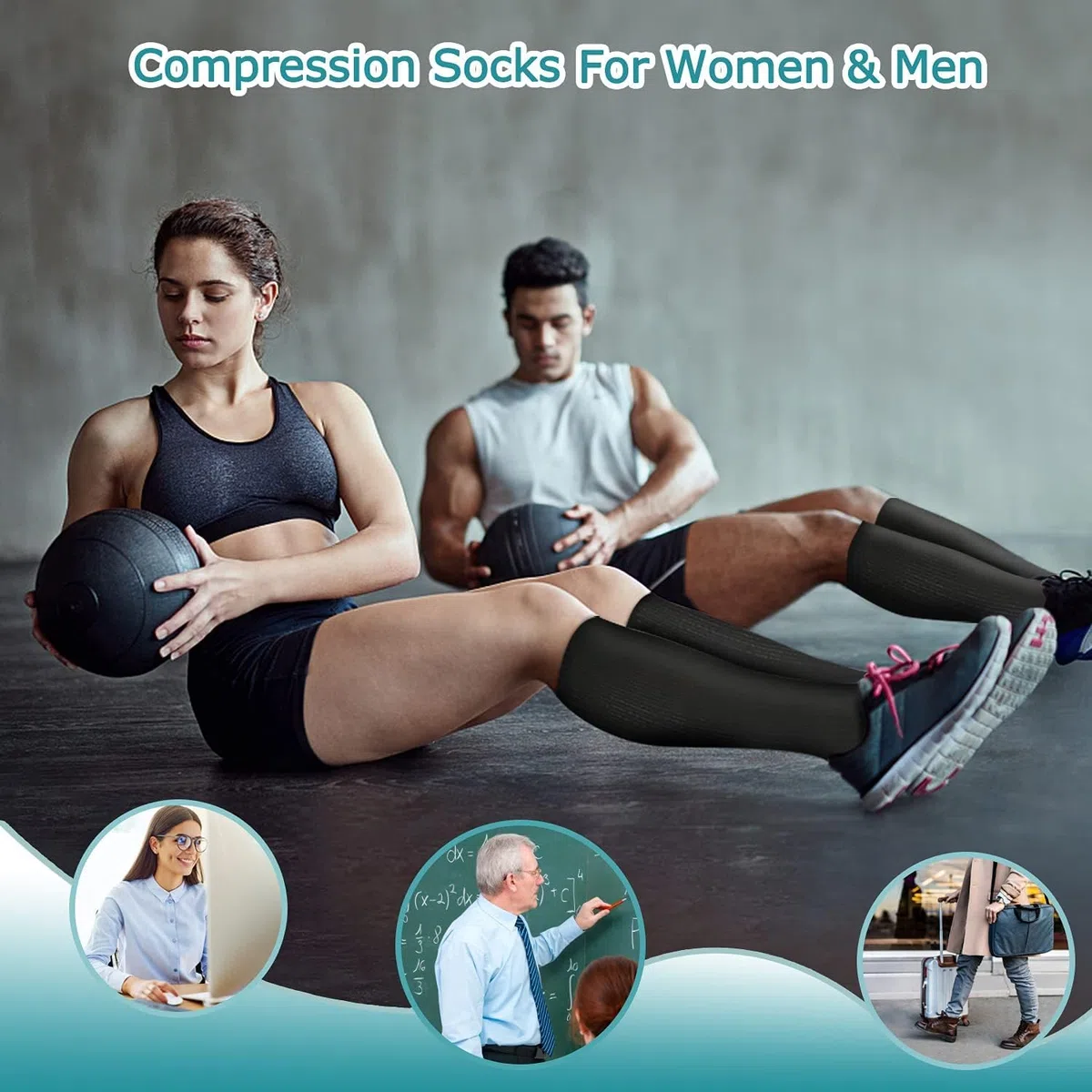 Calze a Compressione, (8 paia) per Uomo e Donna 15-20 mmHg, Calze a Compressione Graduata per Infermiere, Sportivi, Atletica, Medici, Ciclismo, Running e in Gravidanza, Viaggi in Aereo, Recupero
