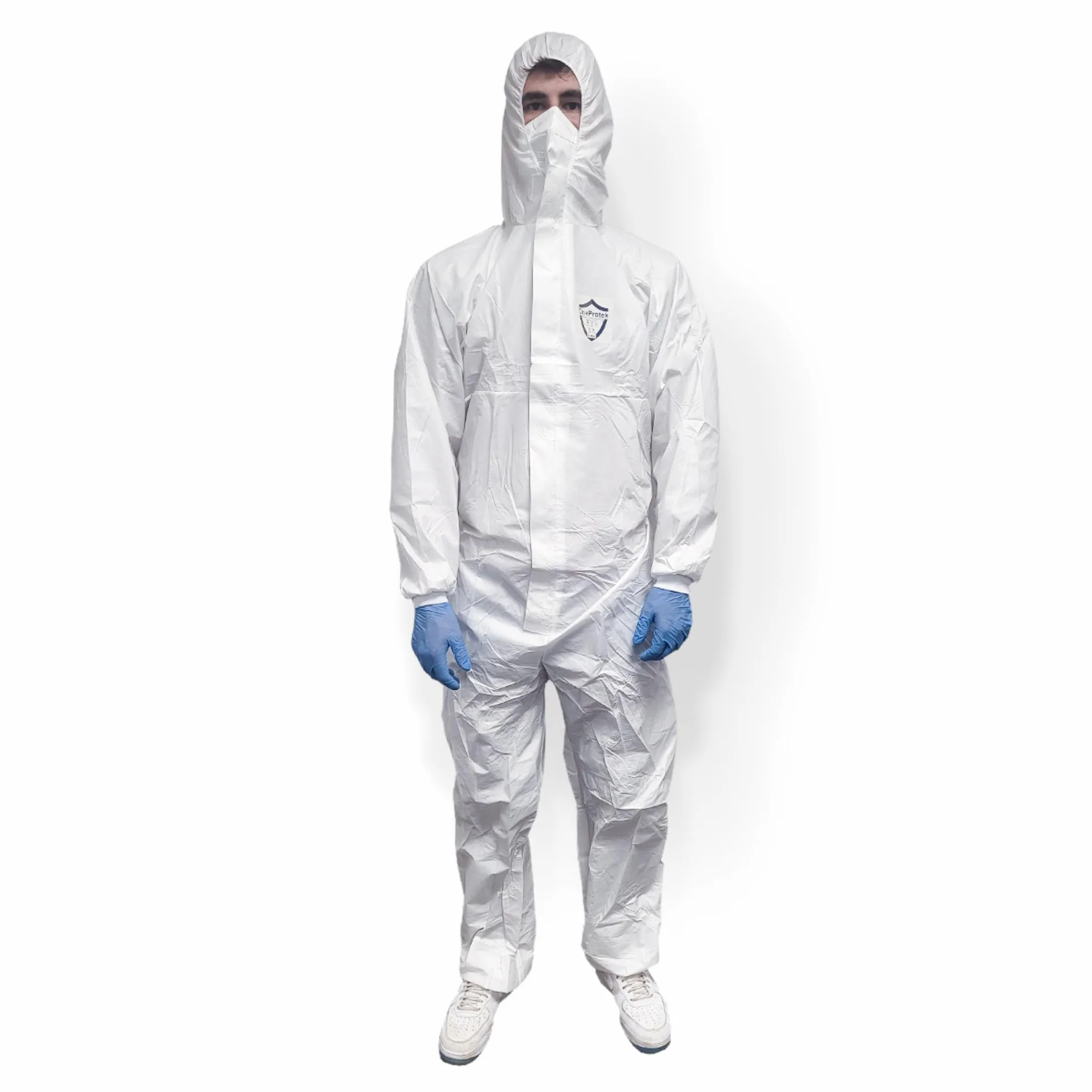Tuta protettiva usa e getta, tipo 5-B/6-B, protezione chimica, biologica, fai da te, pittura, chiusura lampo con patta - L, bianco (1 pezzo), bianco, L