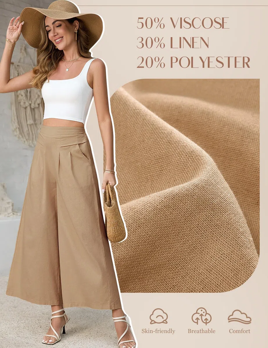 Pantaloni Donna Pantaloni Estivi 7/8 Pantalone Gamba Larga Leggeri Larghi Pantaloni Elastici in Vita con Tasche Tinta Unita Casual Pantaloni Donna Comodi