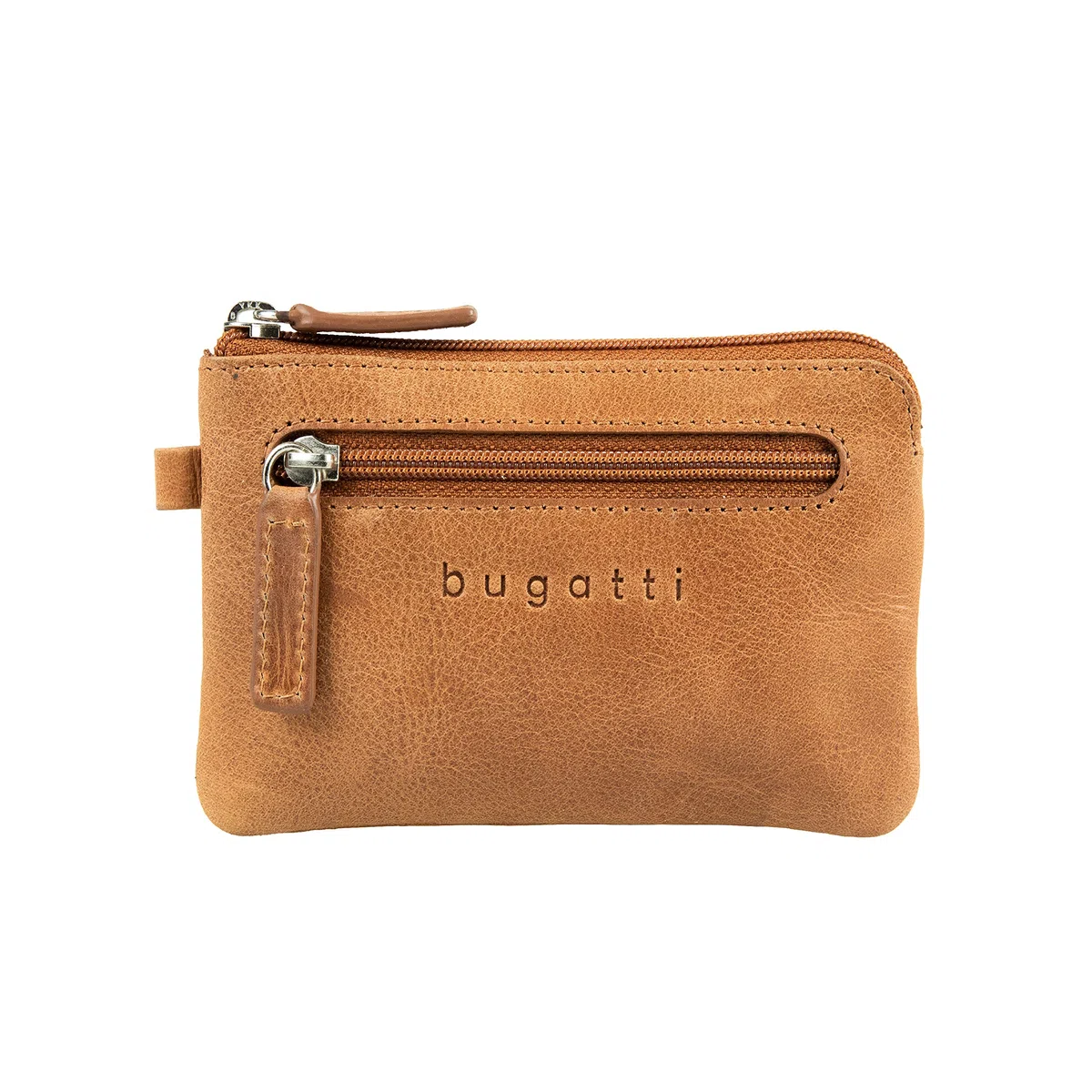 bugatti Volo portachiavi in pelle con scomparto monete e anelli – confezione regalo elegante – Cognac