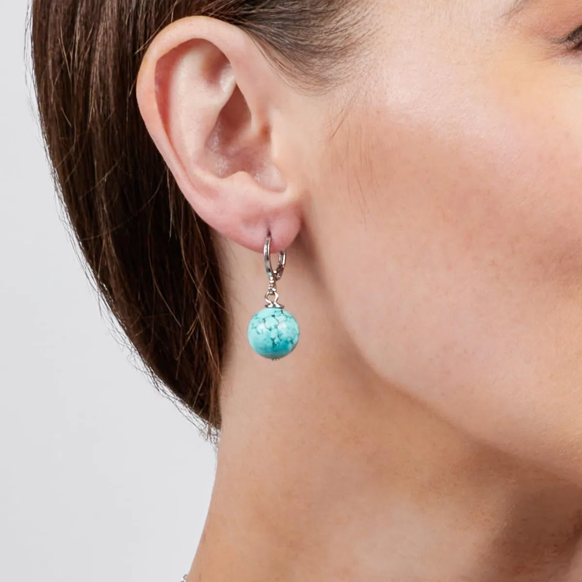 Orecchini Semplici Fatti A Mano Con Perline Di Pietre Preziose Per Donne E Adolescenti - Orecchini Pendenti A Sfera Da 12 Mm Chiusura A Leva Placcata Oro (Turchese blu)