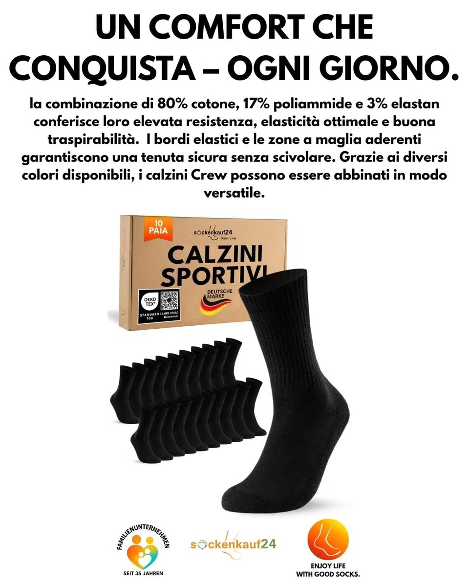 sockenkauf24 10 Paia Calze Sportive Uomo Donna Calzini Tennis Spugna Rinforzati Crew Socks
