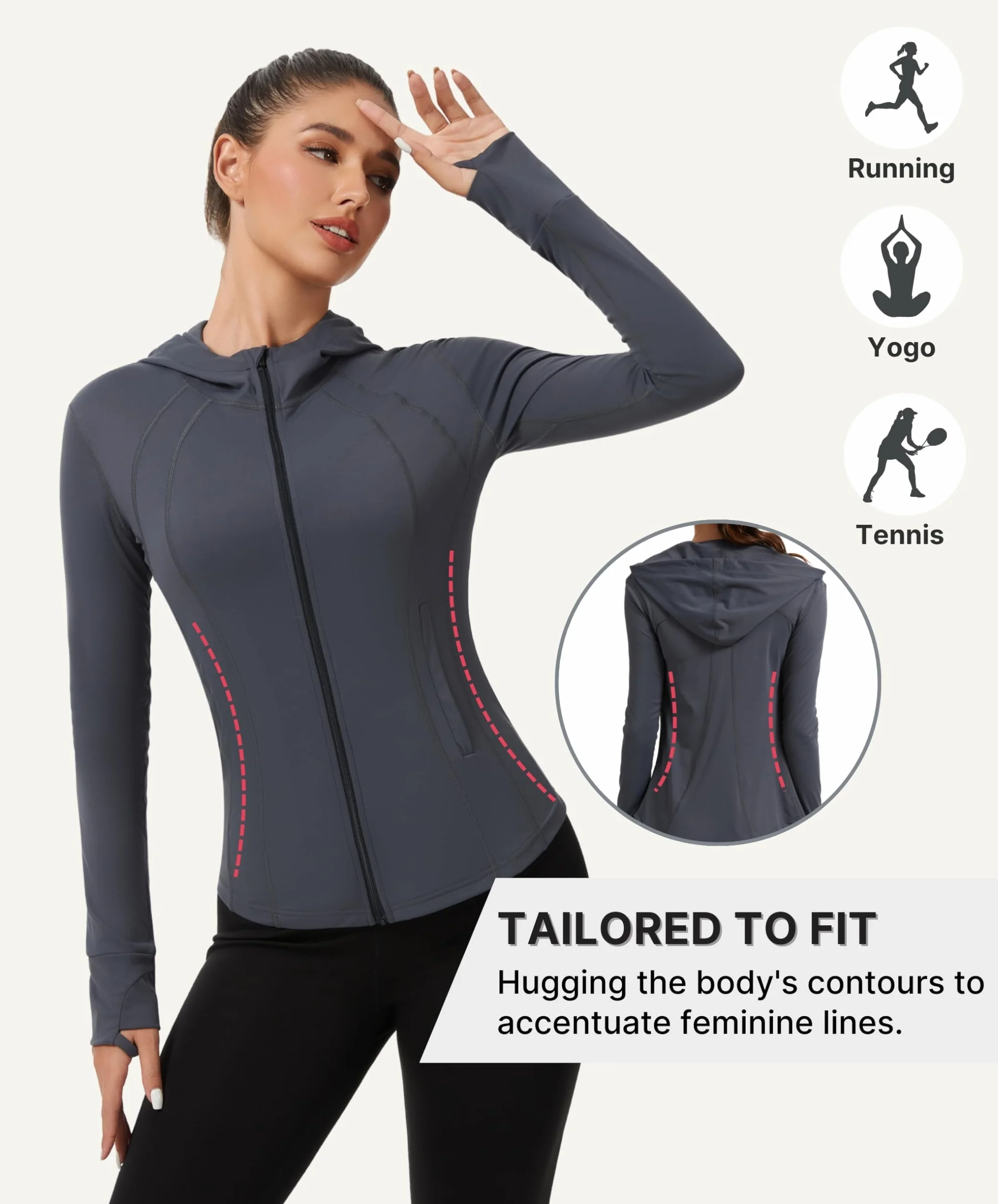 AMZSPORT Felpa Sportiva Donna con Zip Giacca Running per Palestra Fitness Running