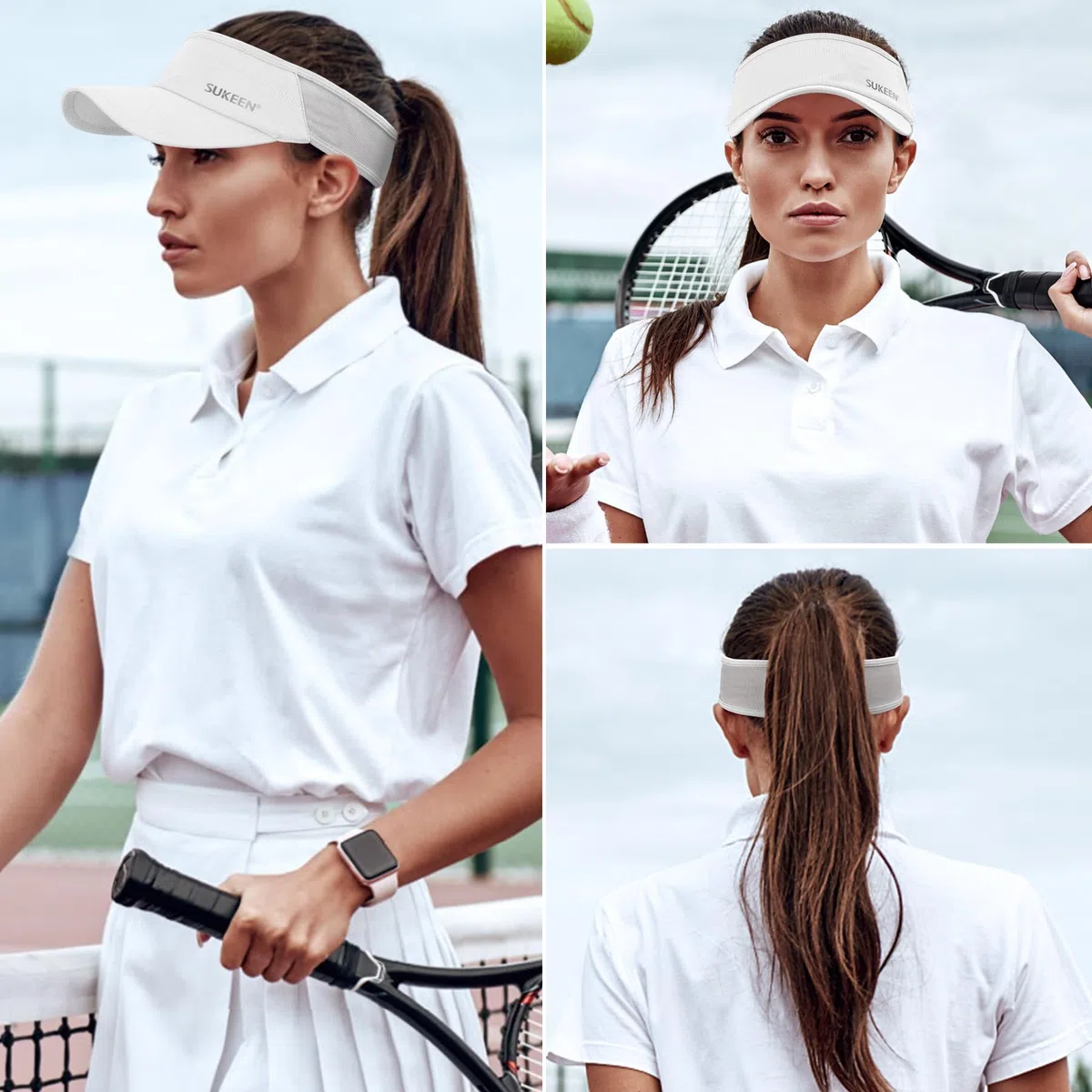 Sukeen Cappello con visiera parasole ad asciugatura rapida, UPF 50+, protezione solare UV, per donne e uomini, cappello da corsa, cappello da golf, visiera elastica fresca con fascia traspirante per