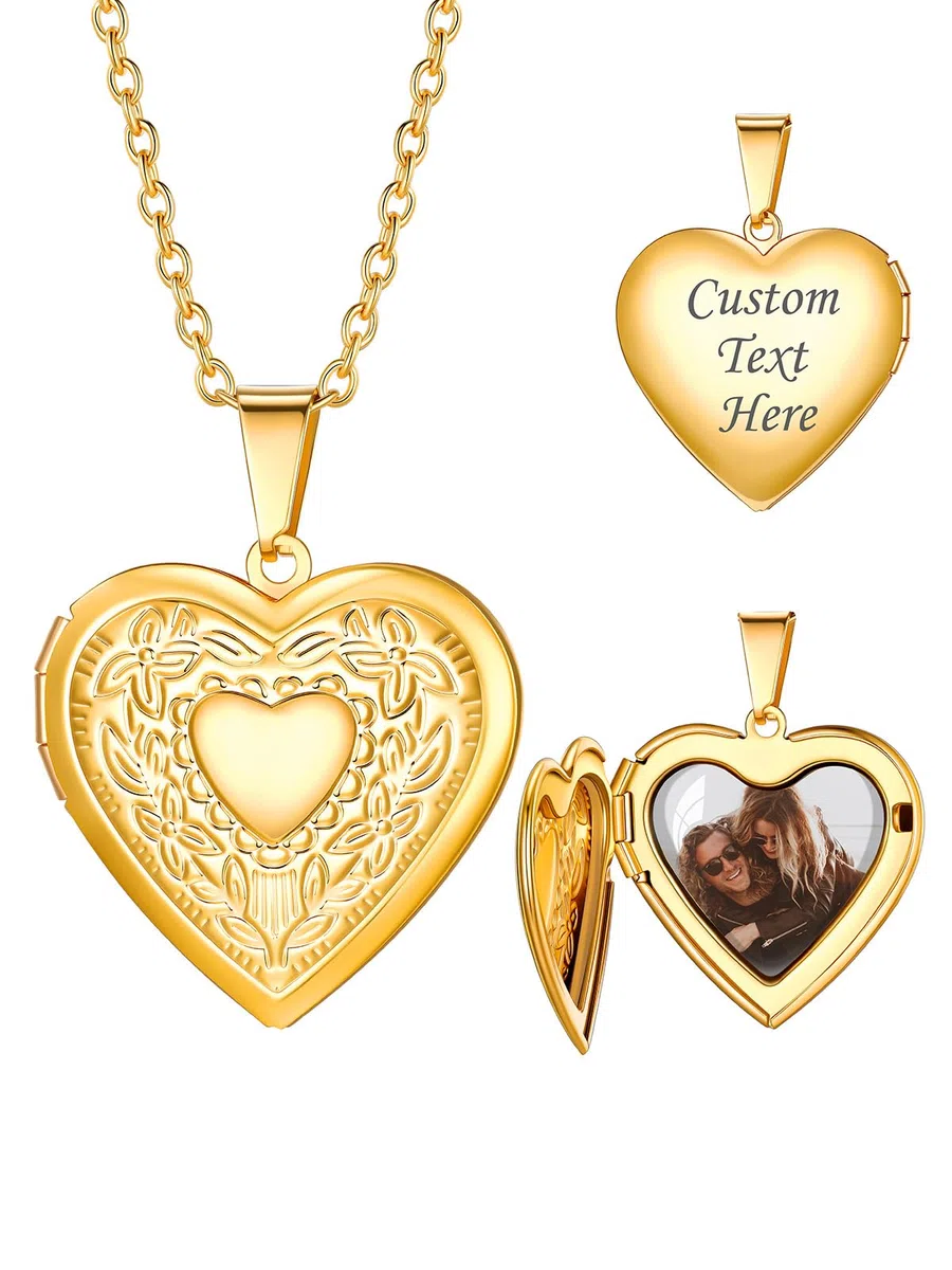 Custom4U Collana Donna Personalizzata Argento Oro Rosa Collana Foto Nome Rame Ipoallergenico Forma Cuore Fiore Rosa in Rilievo Regalo Commemorativo per Famiglie Mamma Amici
