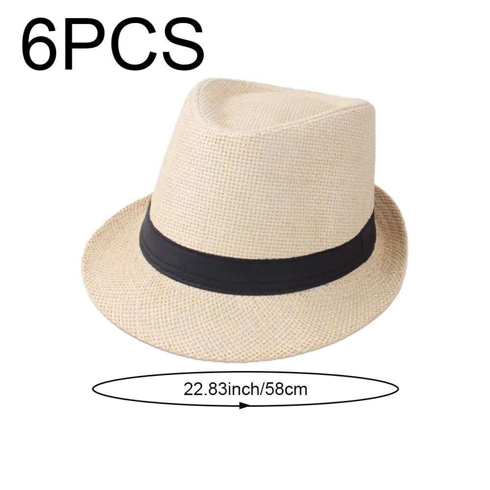 Sanfly 6 Pezzi Cappelli Fedora in Paglia a Tesa Corta Cappelli Panama Cappelli Unisex in Paglia Jazz Cappello Spiaggia per Matrimoni Bomboniera per Gli Ospiti