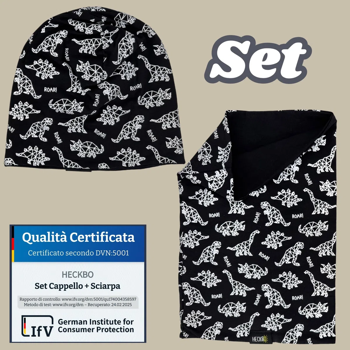 HECKBO Set Berretto & Scaldacollo 360° Riflettente per Bambini – 95% Cotone – Materiale elastico morbido e facile da curare – Beanie Primavera Autunno Inverno (48–54 cm)