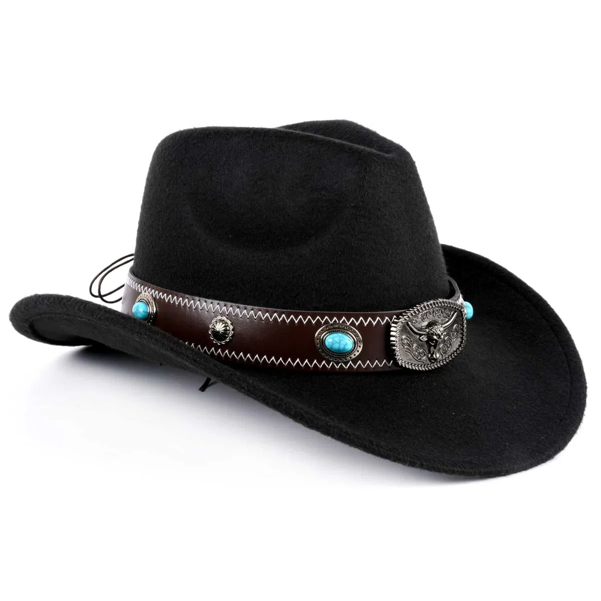 Cappello da cowboy in feltro di lana con tesa larga, Trilby Fedora Jazz Cap | Cappello modellabile con fibbia | Cappello da festa Derby regolabile per uomo e donna (taglia M - 56-58 cm)