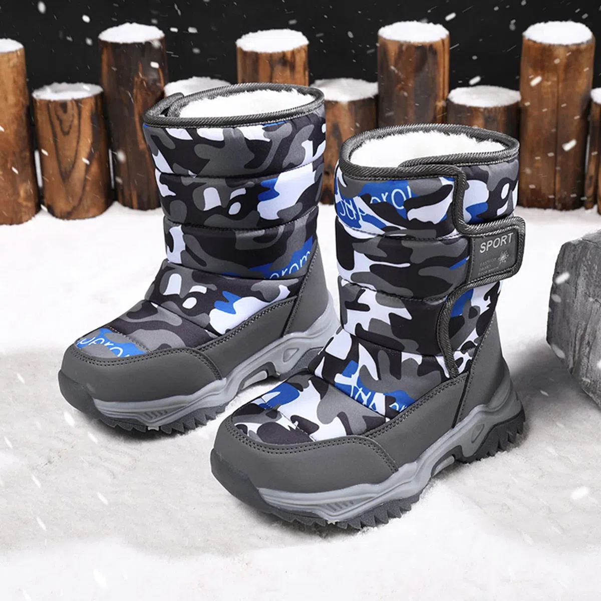 Generisch Stivali da neve per bambini, con chiusura in , suola spessa, eleganti stivali invernali, suola profilata, antiscivolo, da trekking, da trekking