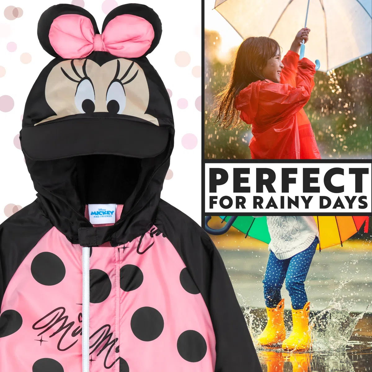 Get Trend Disney Tuta Antipioggia Bambina e Bimba Cappuccio Tuta Impermeabile Fodera in Pile Idea Regalo Ragazza