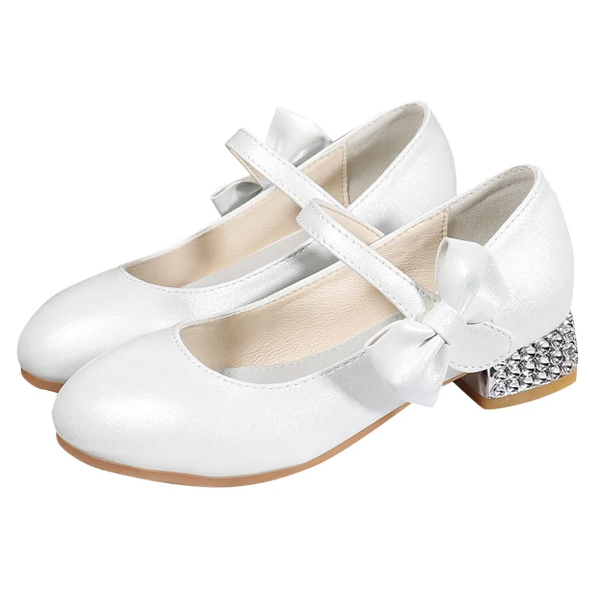 Scarpe da bambina per bambini, con tacco a spillo tinta unita, da principessa, con strass, scarpe da ballo, scarpe da sposa, scarpe da comunione carine ed eleganti