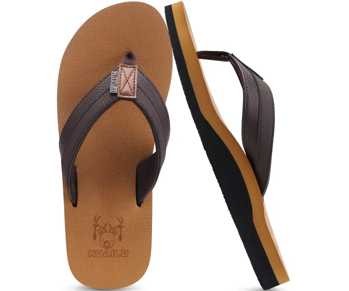 KuaiLu Infradito Uomo Estive Comode Pelle Ciabatte Supporto Arco Plantare Spiaggia Piscina Sandali Cuoio Mare Leggere Antiscivolo Gomma Suole