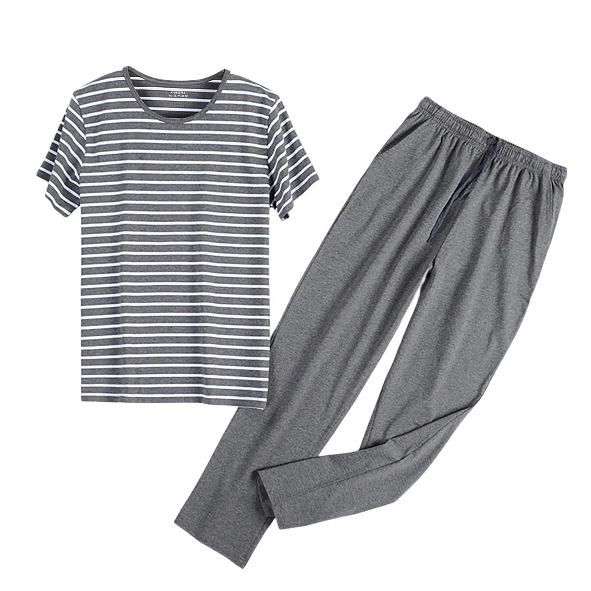 Pigiama da uomo in cotone, a maniche corte e pantaloni lunghi, biancheria da notte in due pezzi, morbido, per la primavera e l'autunno, pigiama homewear in due pezzi