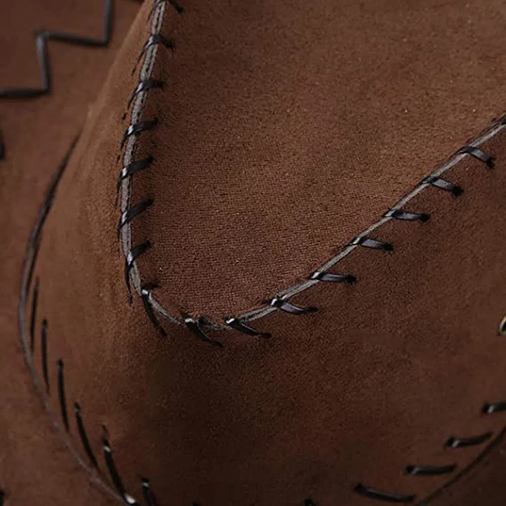 Cappello da Cowboy in Pelle A Tesa Larga, Western da Cowgirl per Bambini e Adulti, per Cosplay All'aperto (Marrone Scuro)