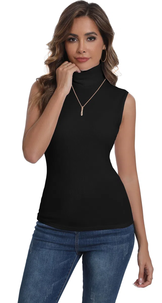 Enjoyoself Maglione Smanicato in Cotone Collo Alto Pullover Senza Maniche Maglia Collo Alto per Autunno Inverno, Capo Sottomaglione