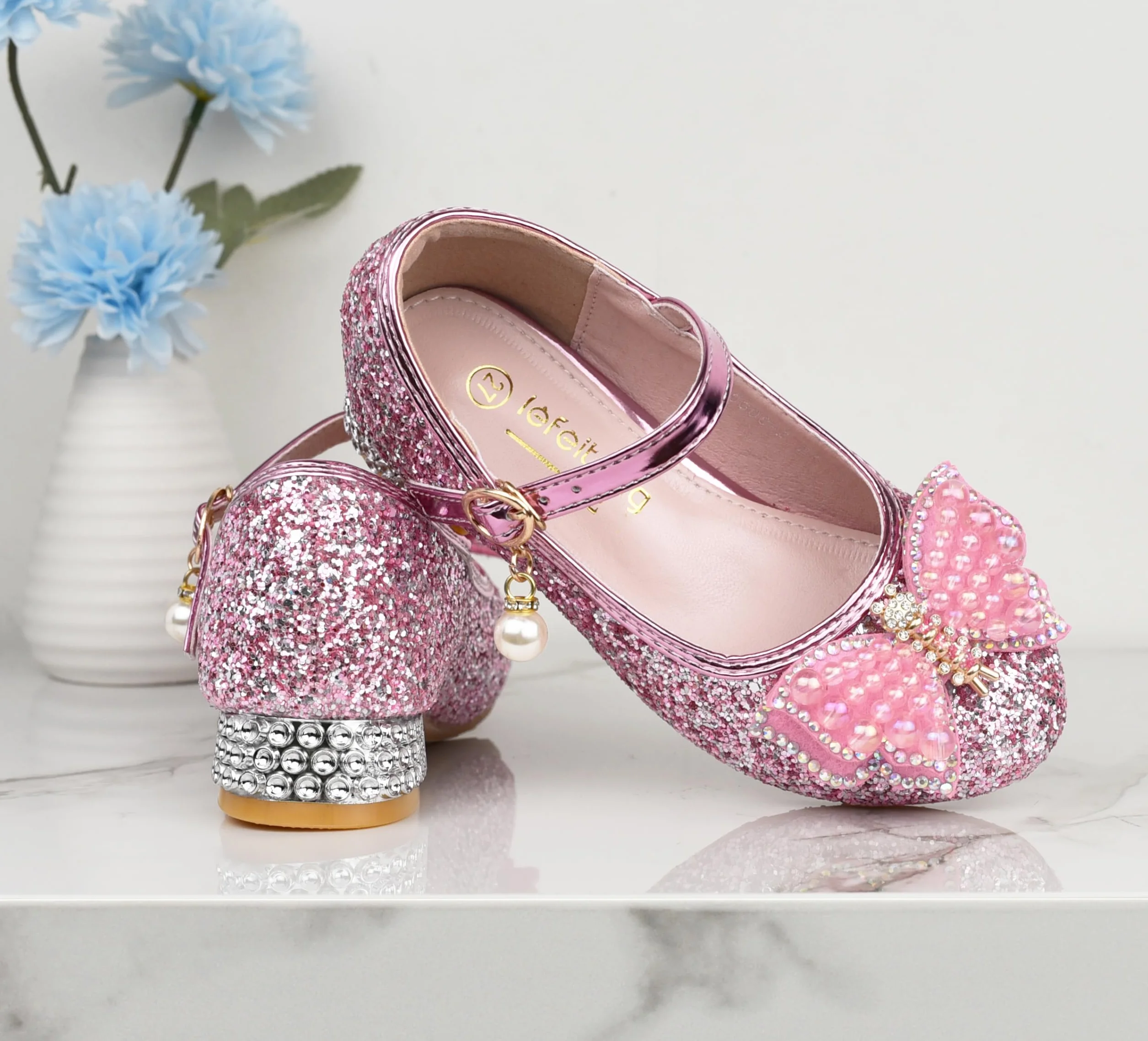 Scarpe Principessa, Scarpe Glitterate per Ragazza Bambina Bimba, Scarpe Cosplay con Paillettes Eleganti per Festa Cerimonia