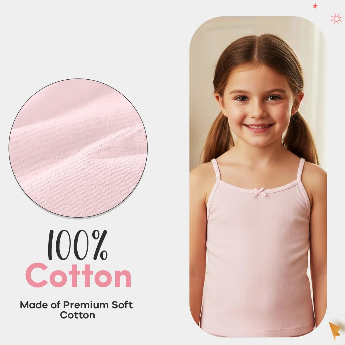 Canottiera da bambina, confezione da 5 canottiere, 100% morbido cotone, colore bianco pastello, età 2-12 anni