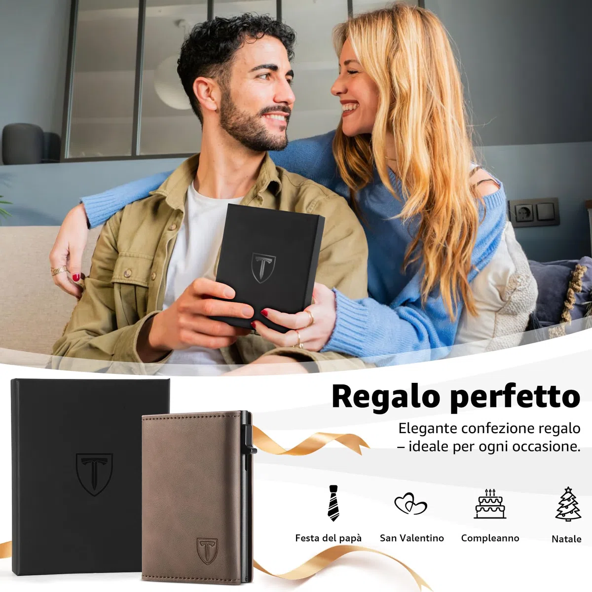 Portafoglio Uomo, RFID Magnetica Portafoglio Uomo Slim, Porta Carte di Credito Uomo - ID Window, Tasca portamonete con cerniera, Scomparto per Banconota - Marrone