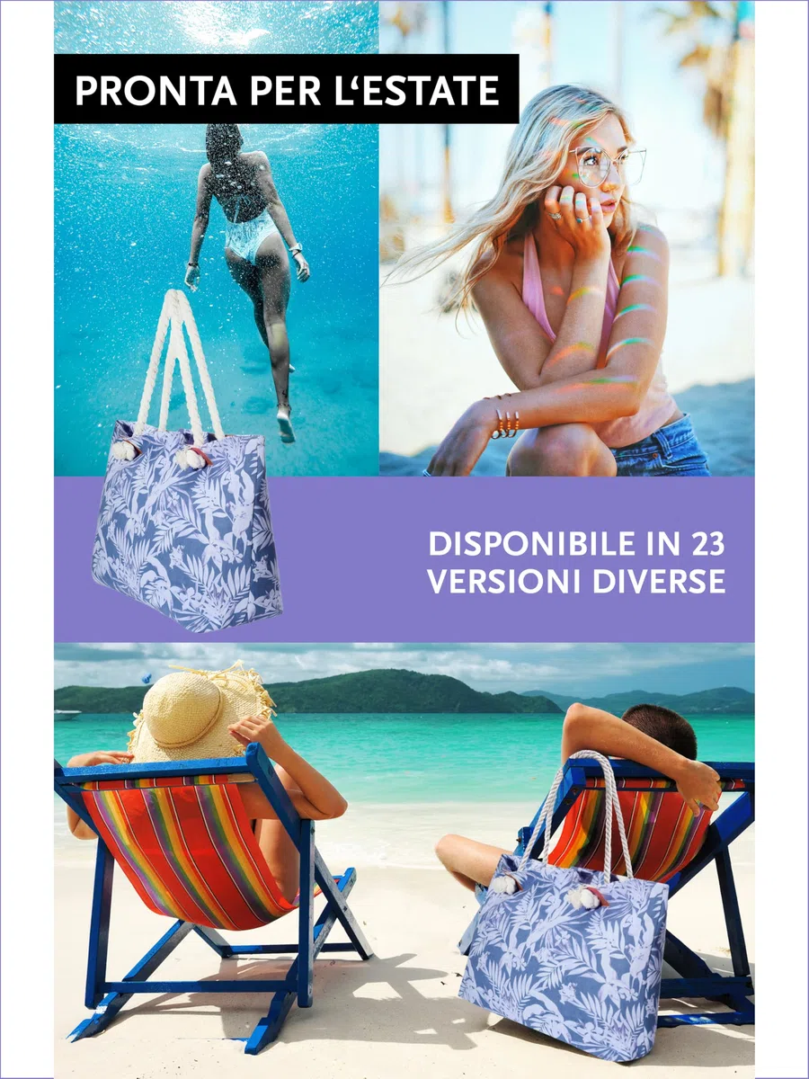DonDon Borsa da spiaggia grande con chiusura zip 58 x 38 x 18 cm Shopper stile marinaro yacht style