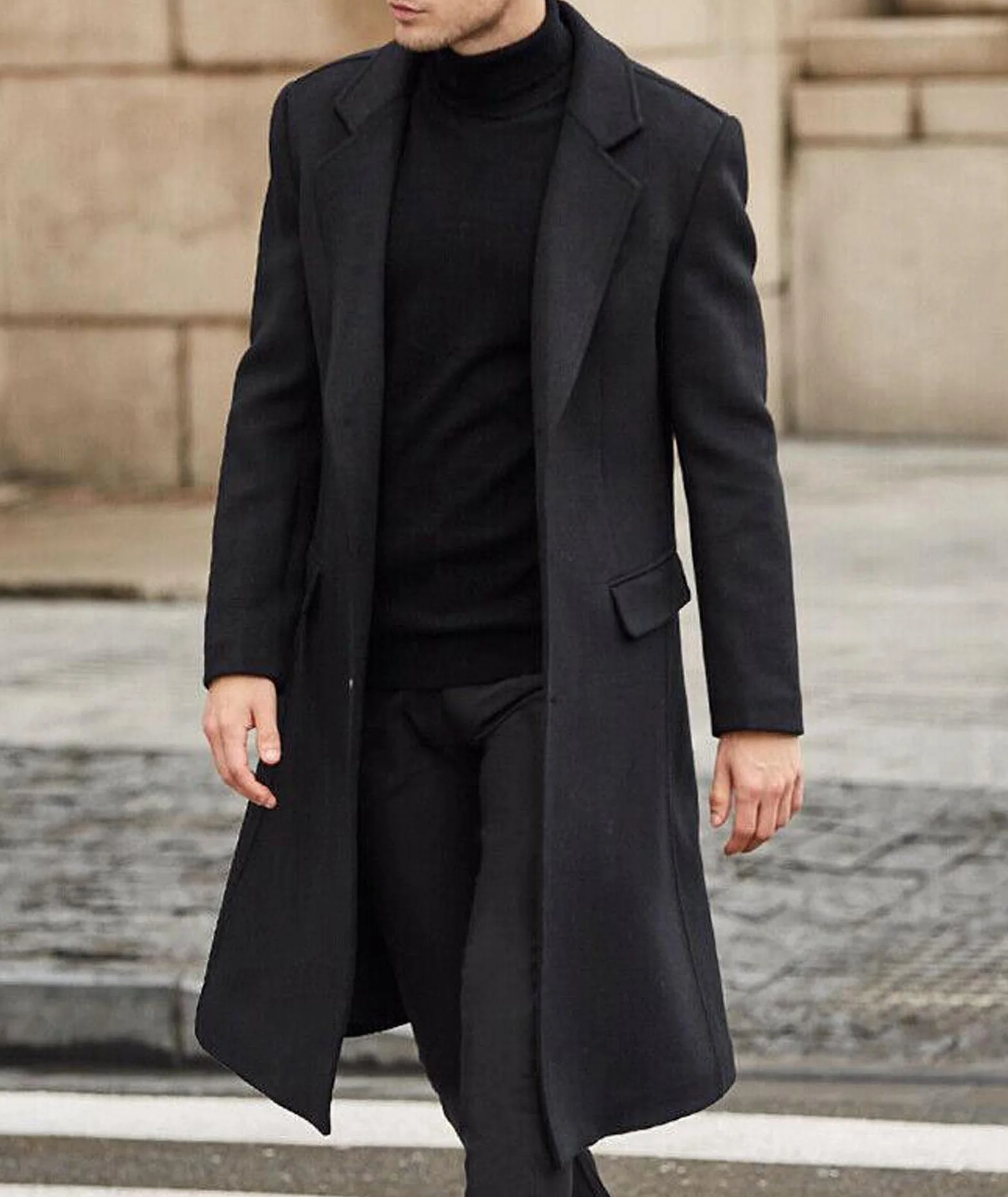 ECDAHICC Uomo Casual Slim Fit Cappotto di lana Giacca Lunga Collo Tacca Trench Monopetto Cappotto Inverno Caldo Capispalla