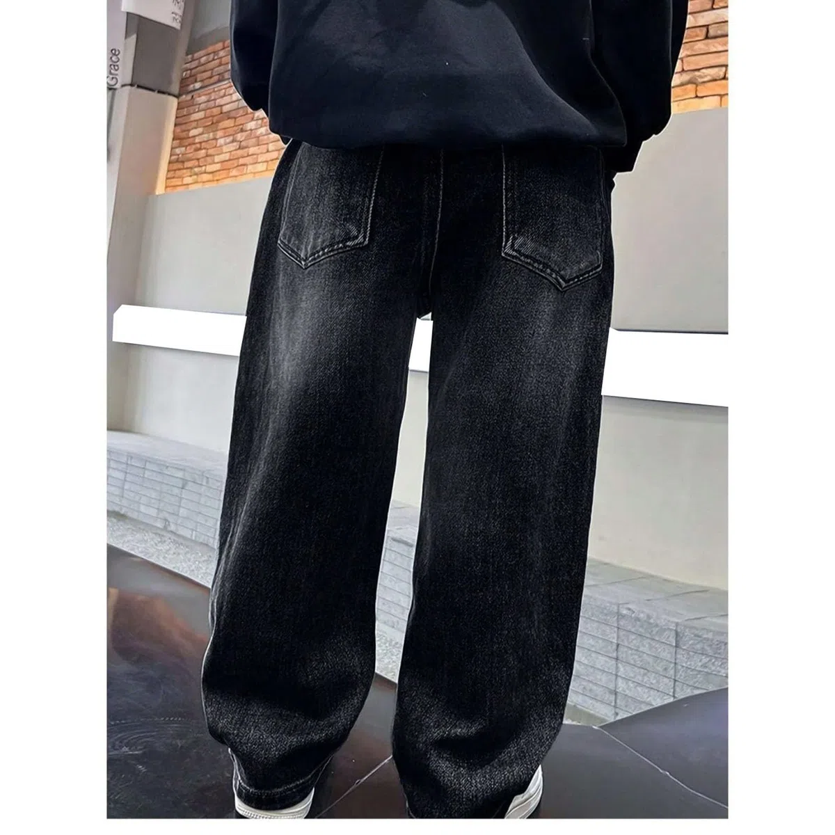 Bambini Jeans Baggy Larghi Ragazzo Denim Pantaloni con Vita Elastica Larga Bambino Jeans con Tasche Lunghi Bimba Denim Pantaloni Eleganti Wide Leg Vintage Stretch 5-13 Anni