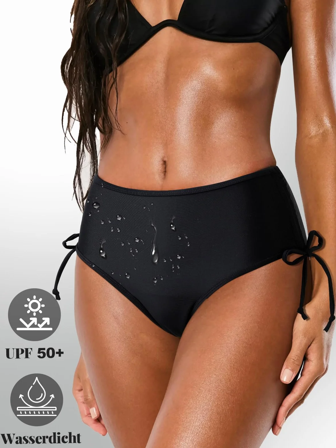 Periodi costumi da bagno per il nuoto da donna 4 strati a prova di perdite, pantaloni bikini a vita alta, costume da bagno nero adolescente ragazza periodi costume da bagno con coulisse