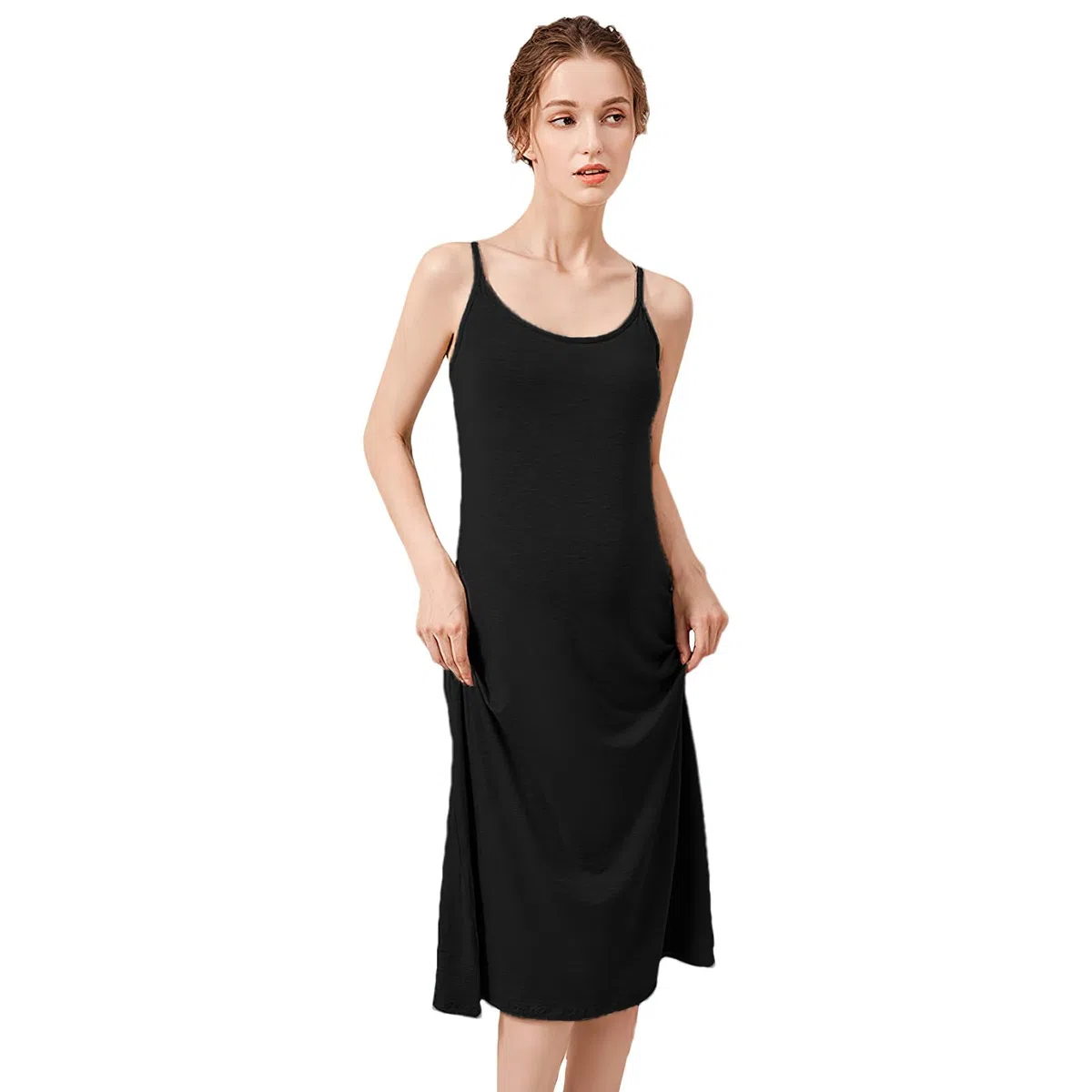 Donna Taglie Forti Abito Sottoveste Lunga con Spalline Sottili Camicia da Notte Elegante Senza Maniche (S-5XL)