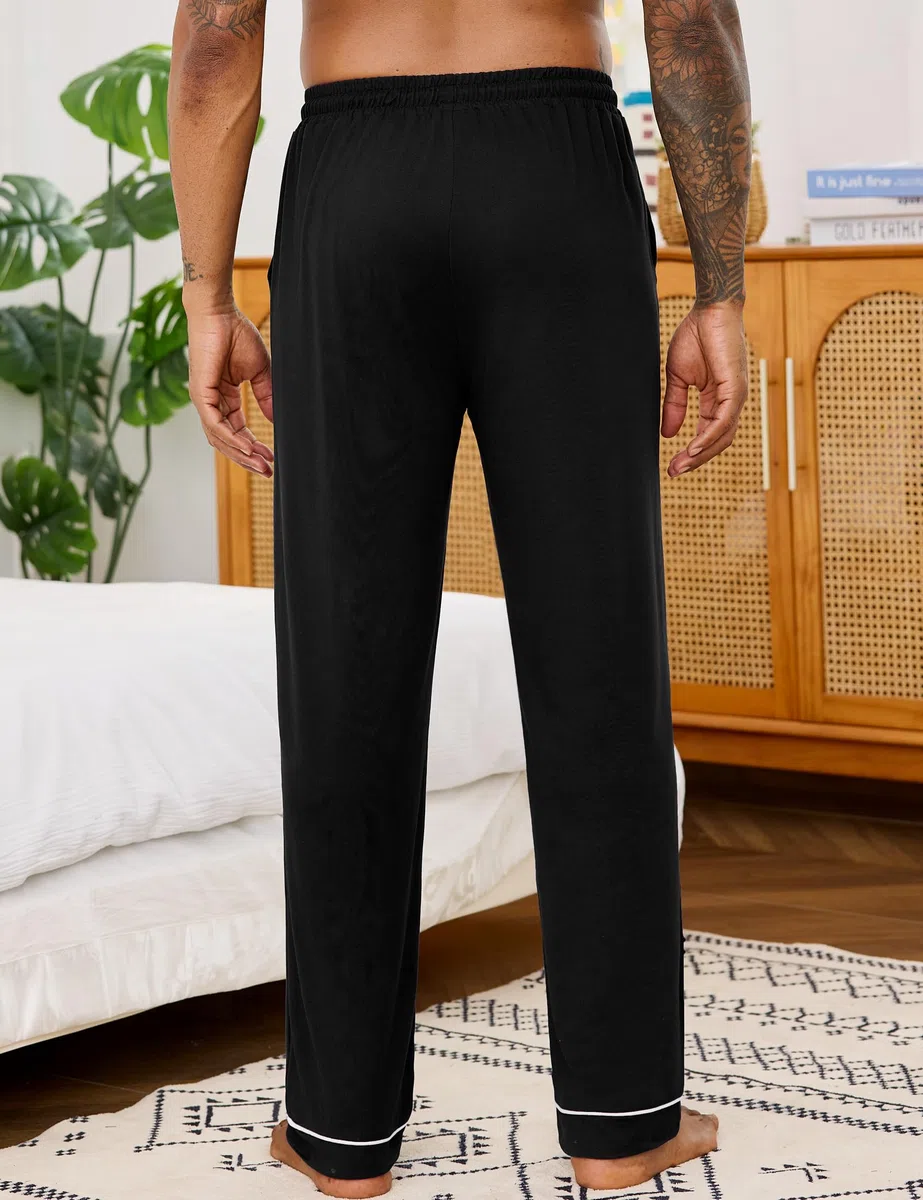 Pantaloni Pigiama Uomo Cotone Leggero Pantalone Pigiama Comodo Pantaloni da Casa con Tasche Pantalone Pigiami Lungo Casual Leggero S-3XL