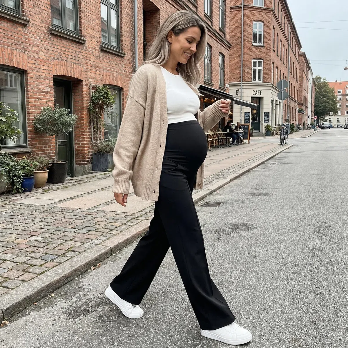 Pantaloni Premaman da Donna a Gamba Larga, Comodi Pantaloni da Salotto, Morbidi Pantaloni Premaman a Palazzo con Tasche