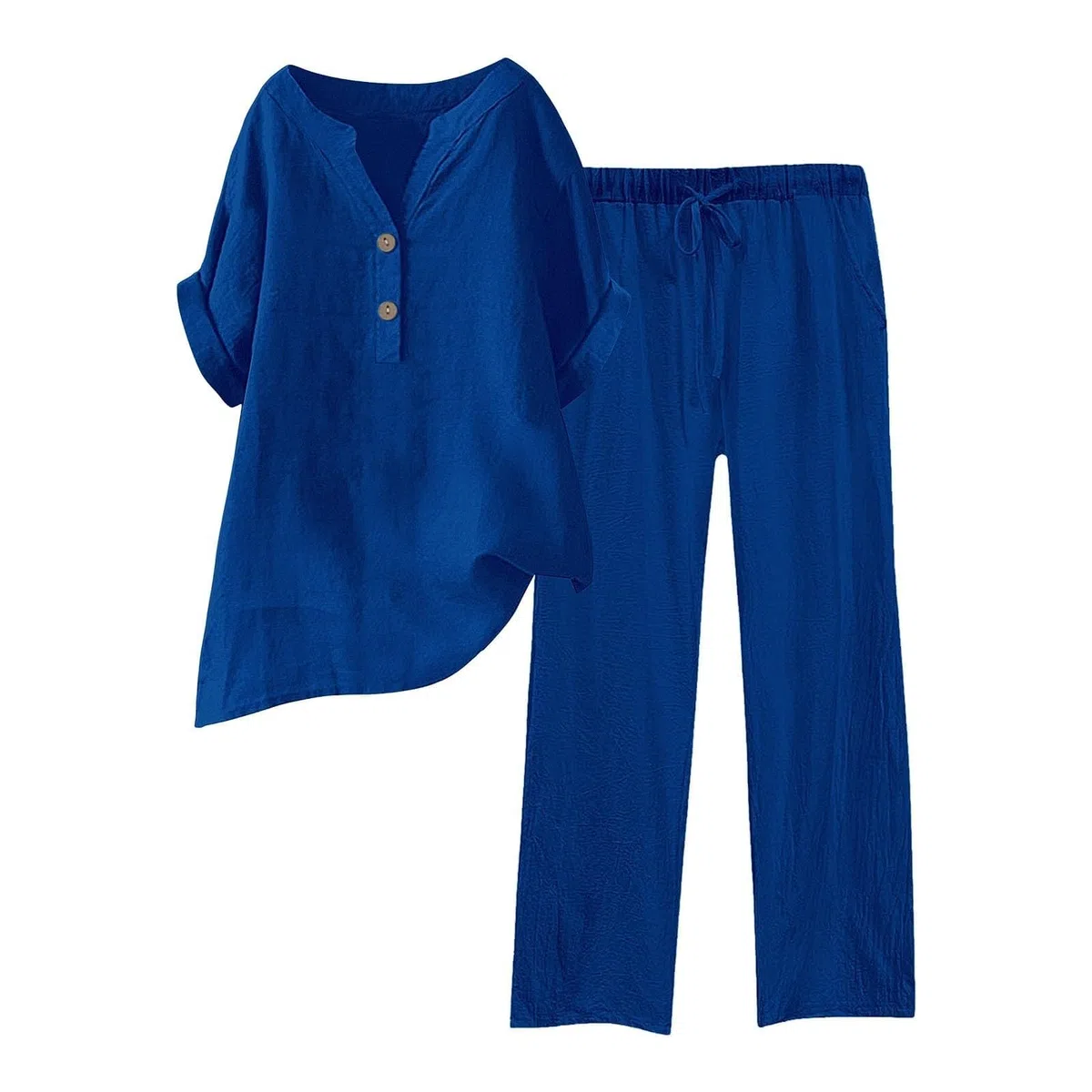 Tuta Donna Cotone e Lino Estivo Completi di Pantaloni Due Pezzi Casual Estivo Elegante Leggera Tuta 2 Sportivo Comoda Tute Sportiva Traspirante Tinta Unita Maglietta Completo Due Pezzi Leggera