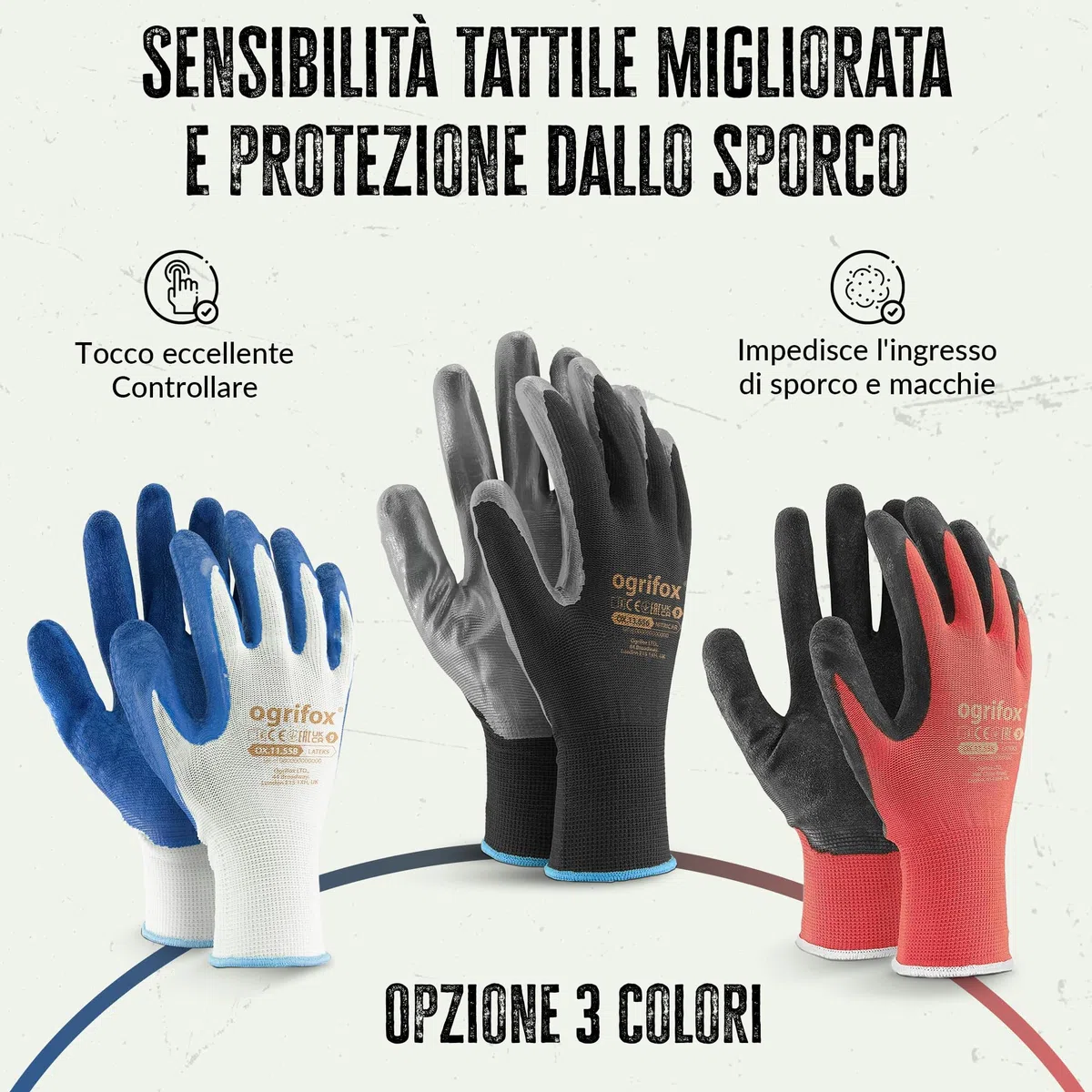 24 paia di guanti da lavoro e supporto clip per guanti FUZZIO (L - 9, Rosso)