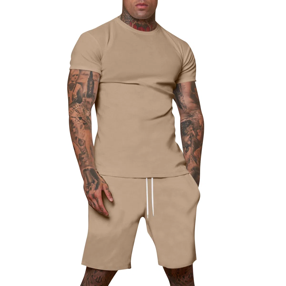 Tuta da jogging da uomo, estiva, 2 pezzi, maglietta e pantaloncini, per il tempo libero, 2 pezzi, casual, slim fit, set corto da uomo