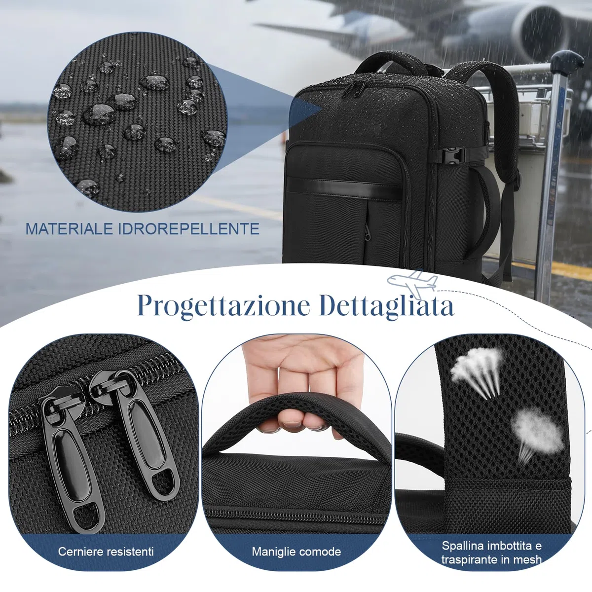 VSNOON per Nuove Zaino Ryanair 40x30x20, 24L Zaino da Viaggio Bagaglio a Mano Con Tasca Bagnata, Impermeabile Zaino per 15.6 pc portatile per Ryanair, Wizz Air, ITA Airways, Vueling, Nero