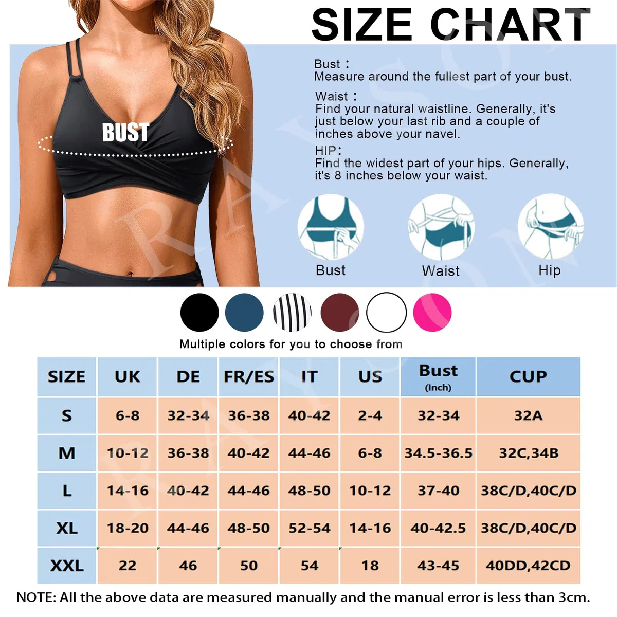 Rayson Bikini Top Push up Classico Imbottito Reggiseni a Triangolo a Fascia Colore Solido Parte Alta del Bikini Donna