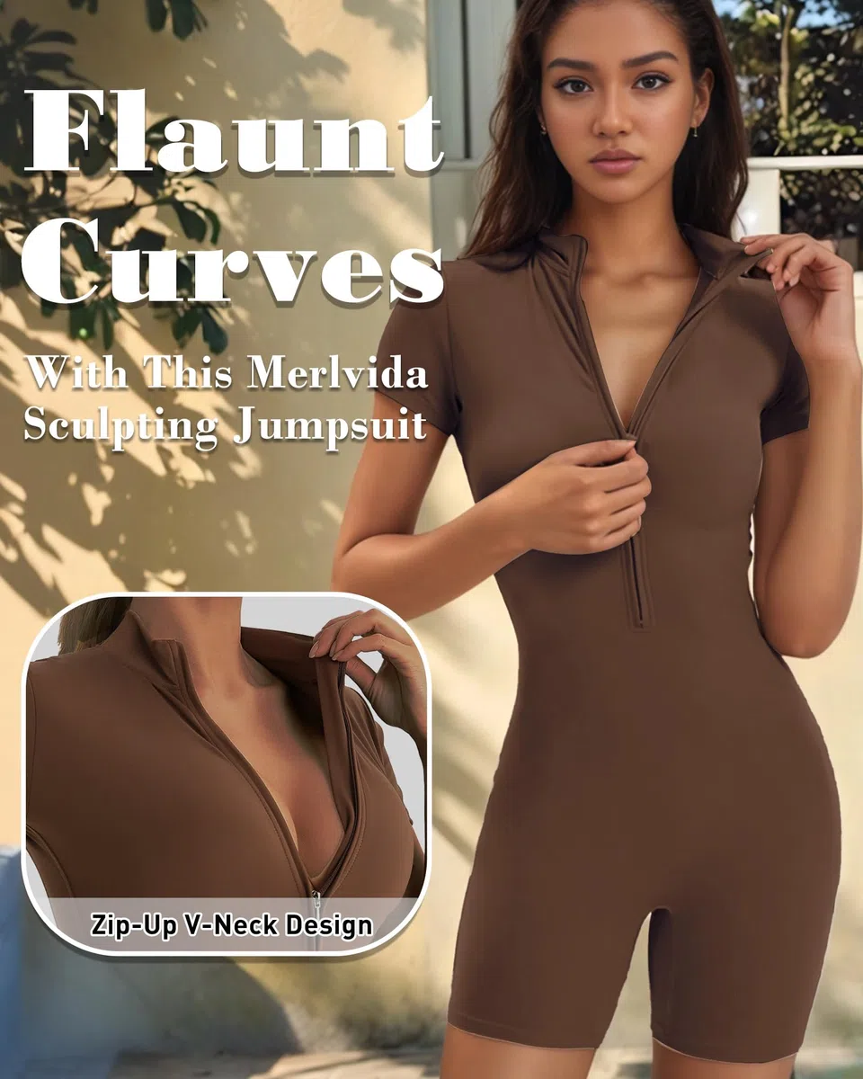 Merlvida Jumpsuit Donna Tuta Intera Corta Sportiva Senza Cuciture Aderente Completo Palestra Elegante Estiva Sexy Bodysuit Outfit Yoga Gym Fitness Workout