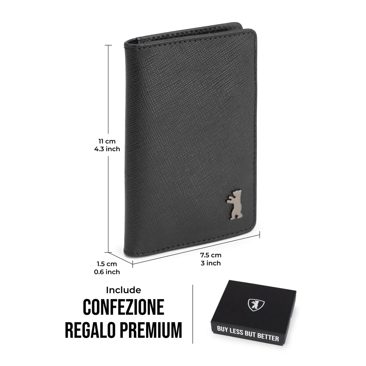Berliner Bags Porto Portacarte Slim Uomo in Vera Pelle con Protezione RFID, 8 Carte, Tasca per Banconote, Scatola Regalo – Nero