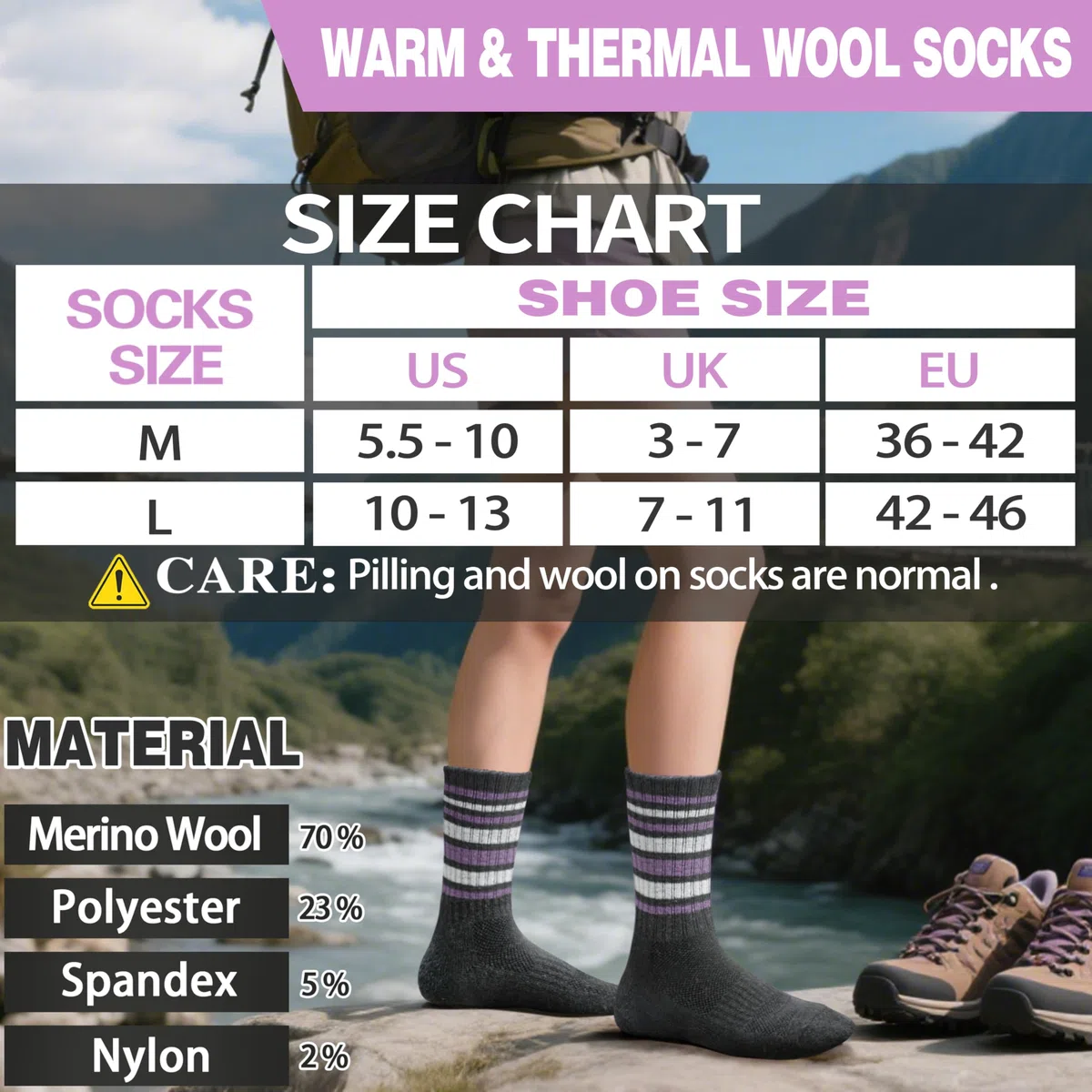 EBMORE 5 paia calzini donna in lana merino, calze termiche donna invernali spugna lavoro caldo per trekking