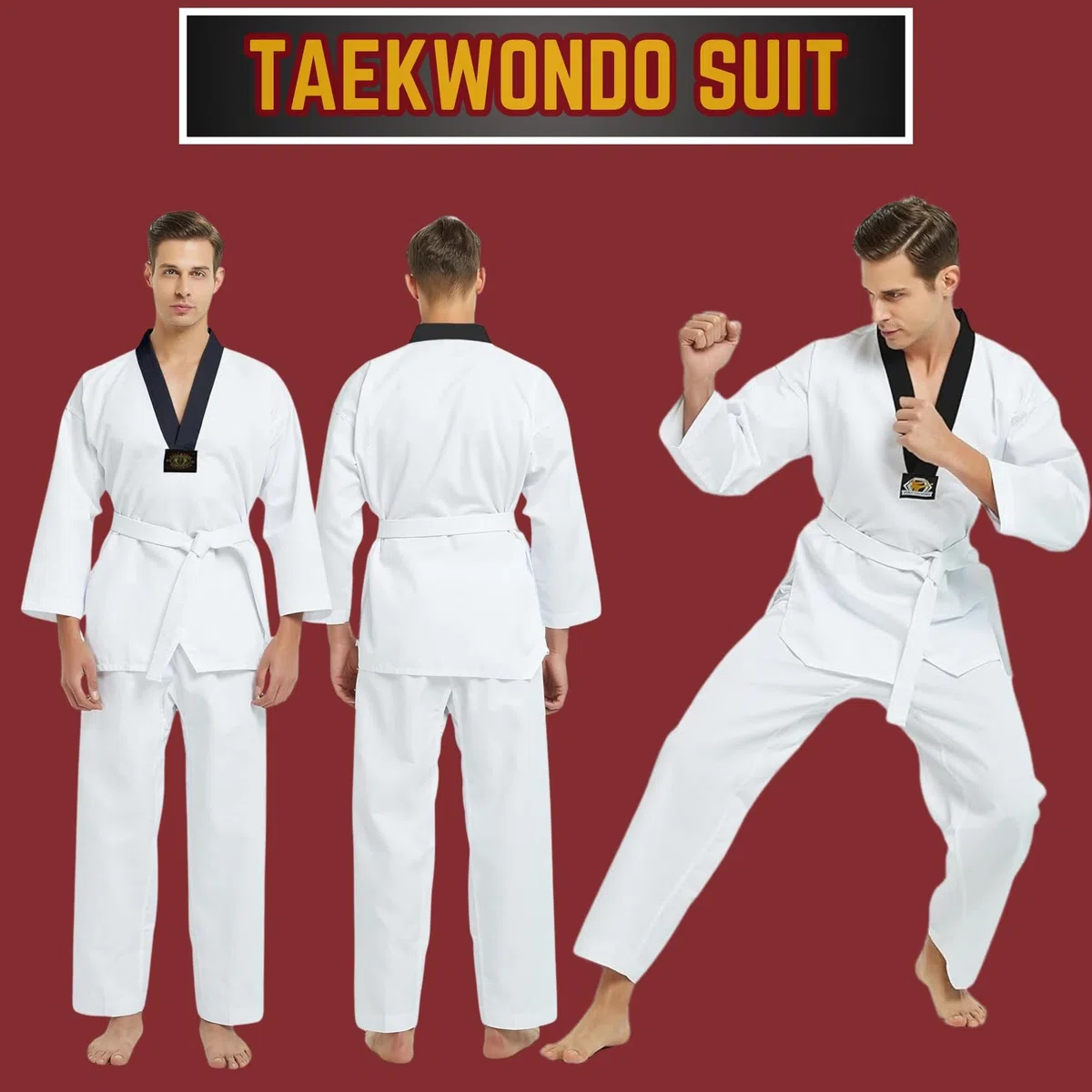URBANSEE Tuta Kimono Taekwondo per Bambini/Adulti, Leggero per Uomini/Donne,Arti Marziali Uniforme per Studenti, Nera Colletto a V Tuta Karate, Judo, Taekwondo/Arti Marziali-Bianca-Taglie Disponibili
