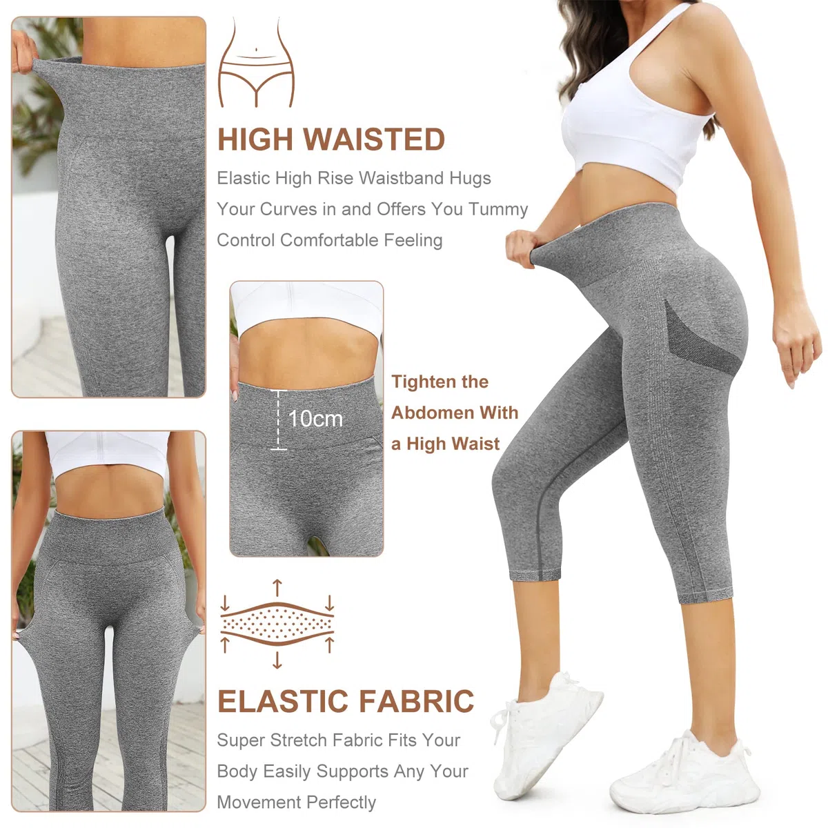 Yuson Girl Leggins Donna Sportivi Pantaloni 3/4 Vita Alta Anticellulite per Fitness Leggins Palestra Push Up Yoga Pants Controllo della Pancia Opaco Elastici Morbido Pantaloni Capri