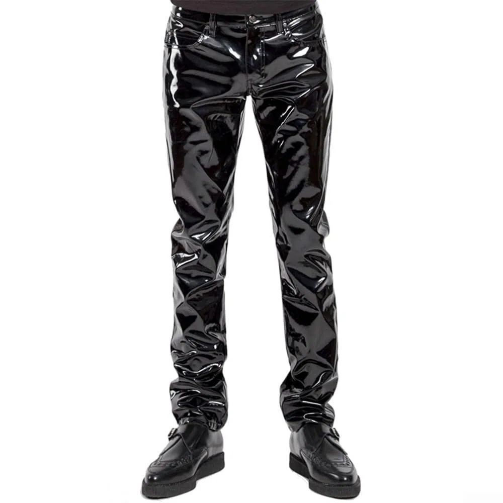 Club Dance Wear Pantaloni lunghi in PVC da uomo con lucido progettato con stile punk gotico adatto per feste notturne