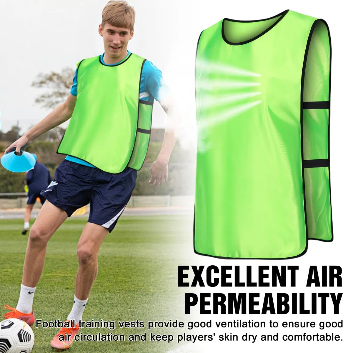 12 gilet da allenamento per calcio, per bambini e adulti, per allenamento di squadra, per uomini, donne, giovani, principianti, accessori per allenamento di calcio, 47 x 70 cm, verde, 47 x 70 cm