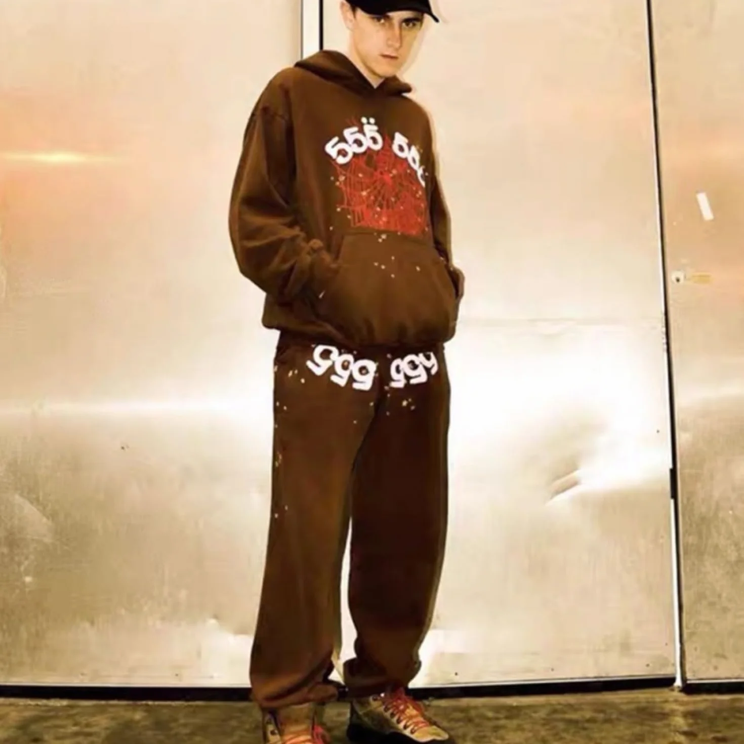 Punk Felpa con cappuccio da uomo Spider Web Blast Print Felpa retrò Y2K Grunge felpe con cappuccio gotico Streetwear Pullover