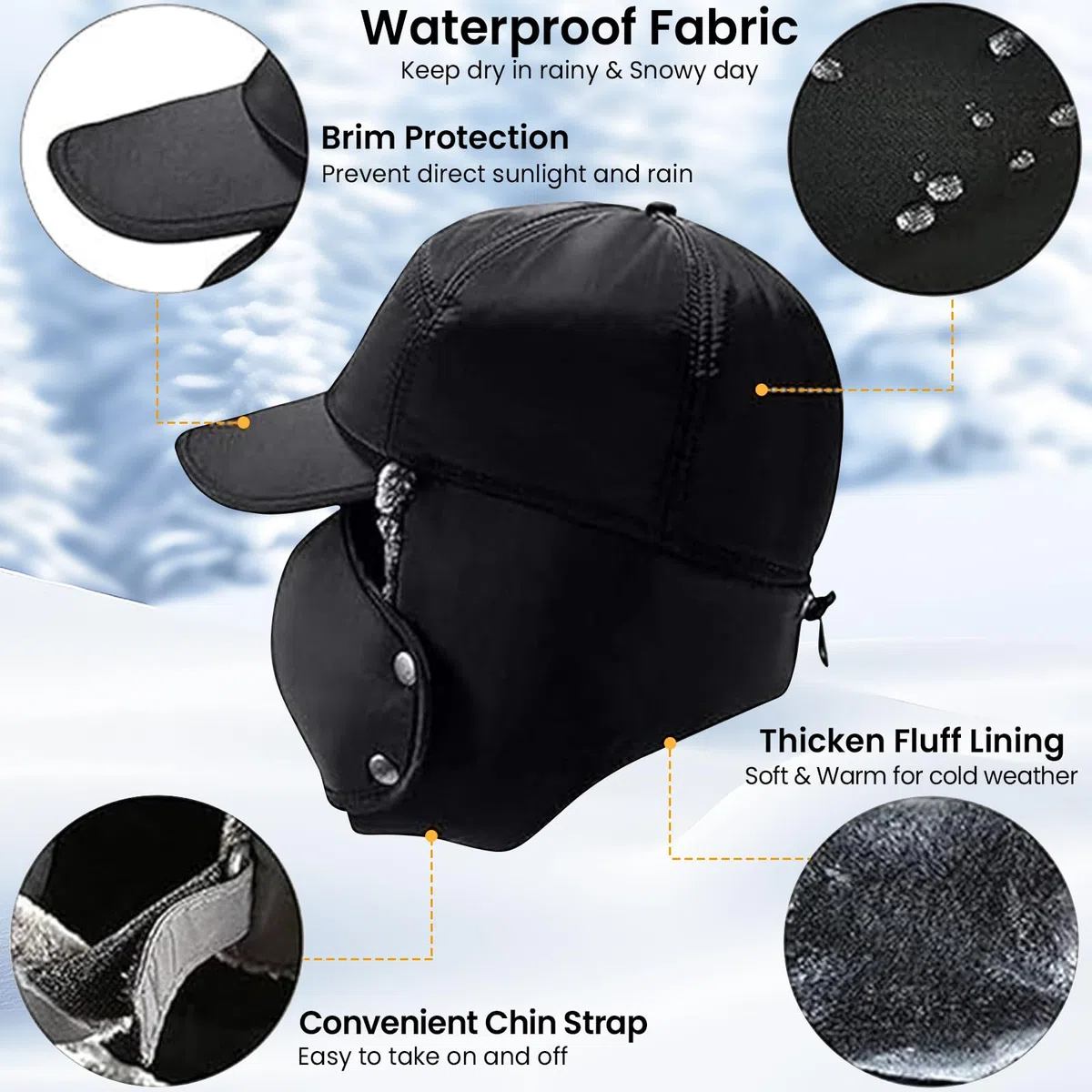 Eznaobo Cappello unisex antivento caldo protezione per le orecchie protezione del viso, cappello invernale 3 in 1 in pelliccia sintetica cappello da sci scaldacollo paraorecchie termico antivento