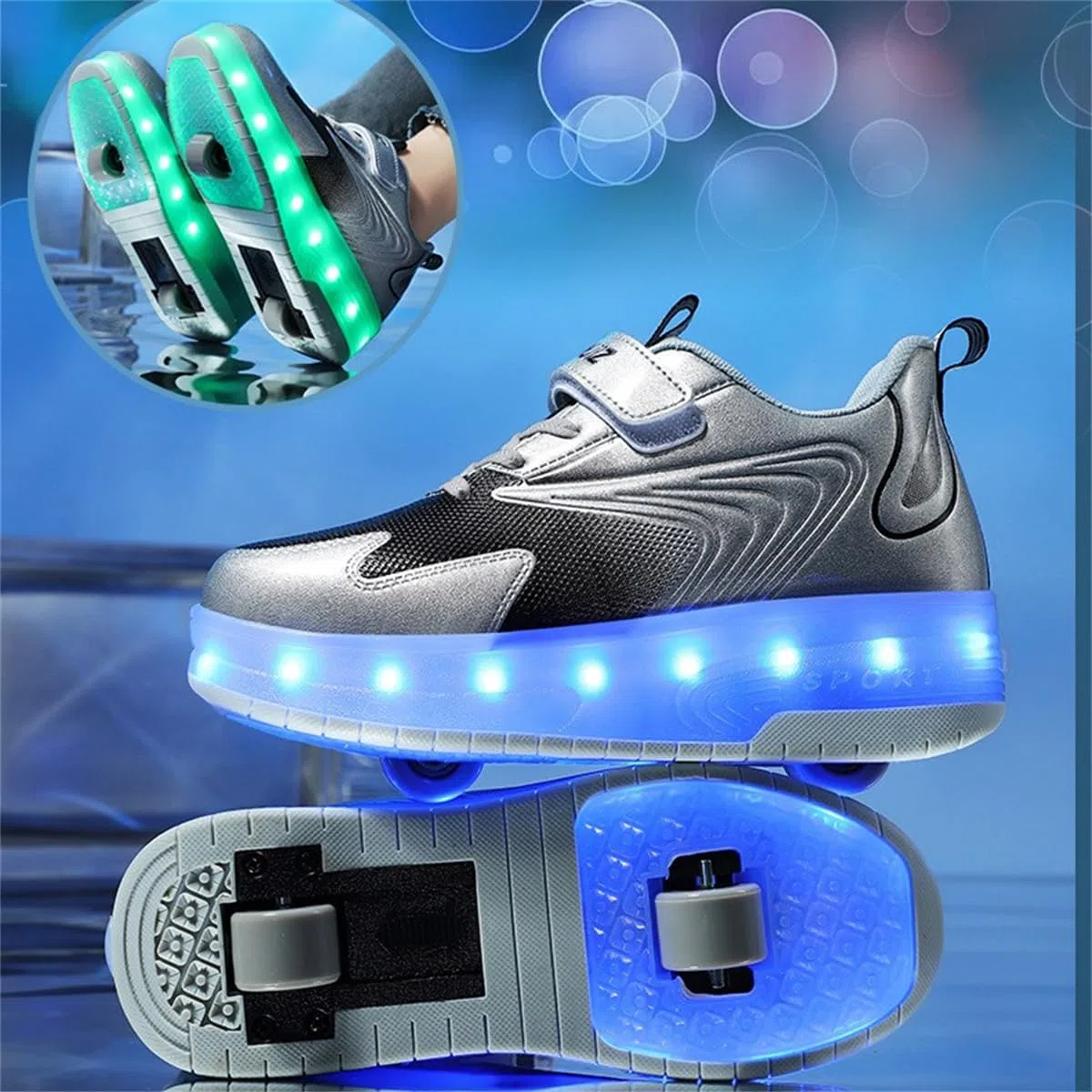 Mateju Scarpe con Rotelle per Ragazzo e Ragazza, Sneakers Retrattile Doppia Ruote 2 in 1 Scarpe da Skateboard per Bambini, Unisex Scarpe Sportive All'aperto Multisport Scarpe