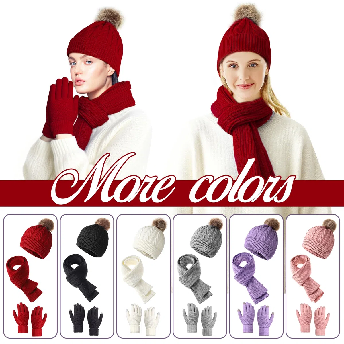 Cuffia, sciarpa e set di guanti, guanti touchscreen, cappello caldo da uomo, 3 in 1, guanto lavorato a maglia, sciarpa lunga, in lana ispessita e morbida