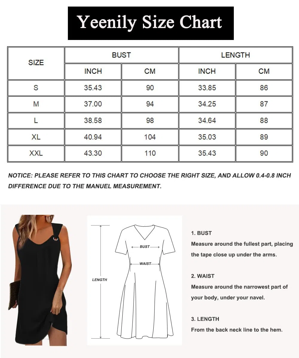 Yeenily Vestito Donna Senza Maniche Scollo a V Abiti Casual Abito Spiaggia Loose Mini Lunghi Vestiti Estivo Corto Prendisole