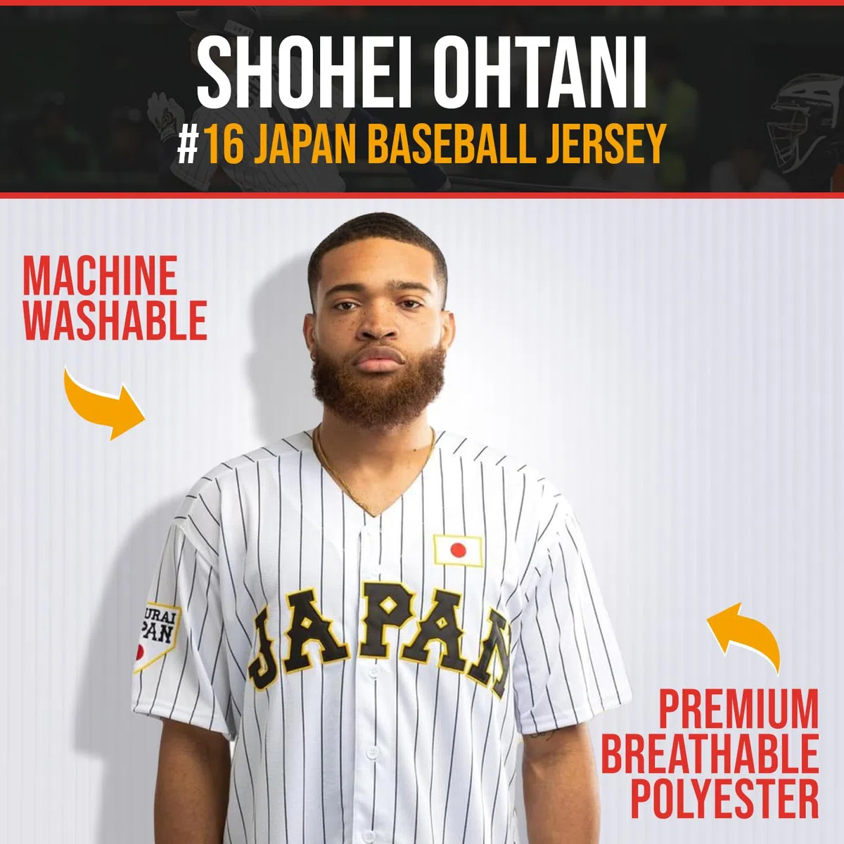 UNLC - Maglia da baseball Ohtani 16# Giappone da uomo a righe bianche - lettere e numeri cuciti, abbigliamento autentico per fan, poliestere traspirante, taglia S