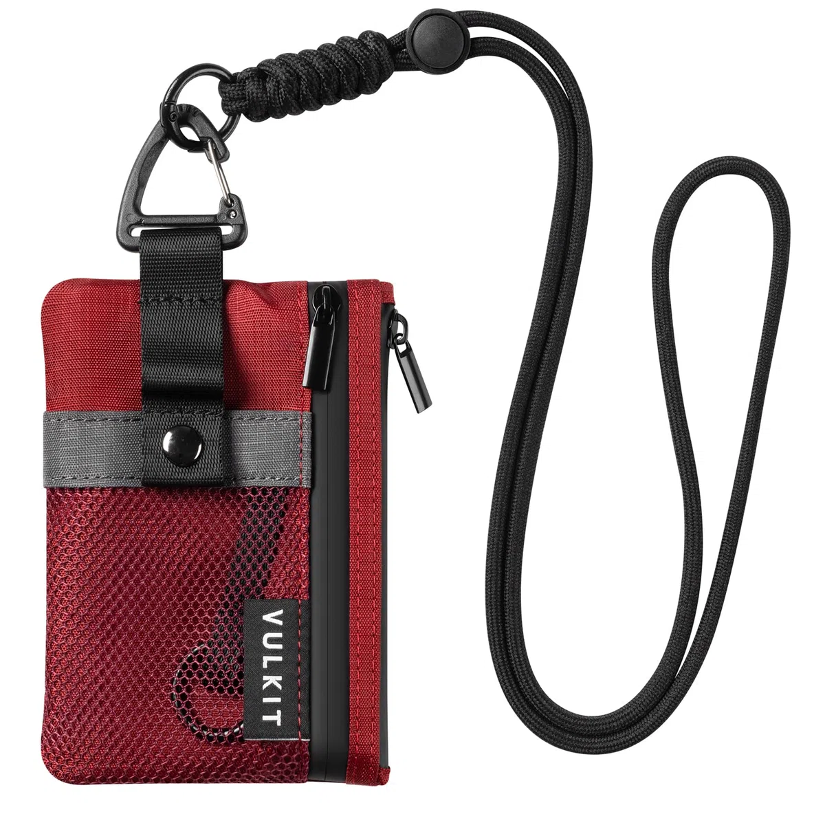 VULKIT Portafogli piccolo Minimalistico con Finestra Identificativa, Porta carte di credito con Blocco RFID Portafoglio impermeabile con cerniera (Rosso)