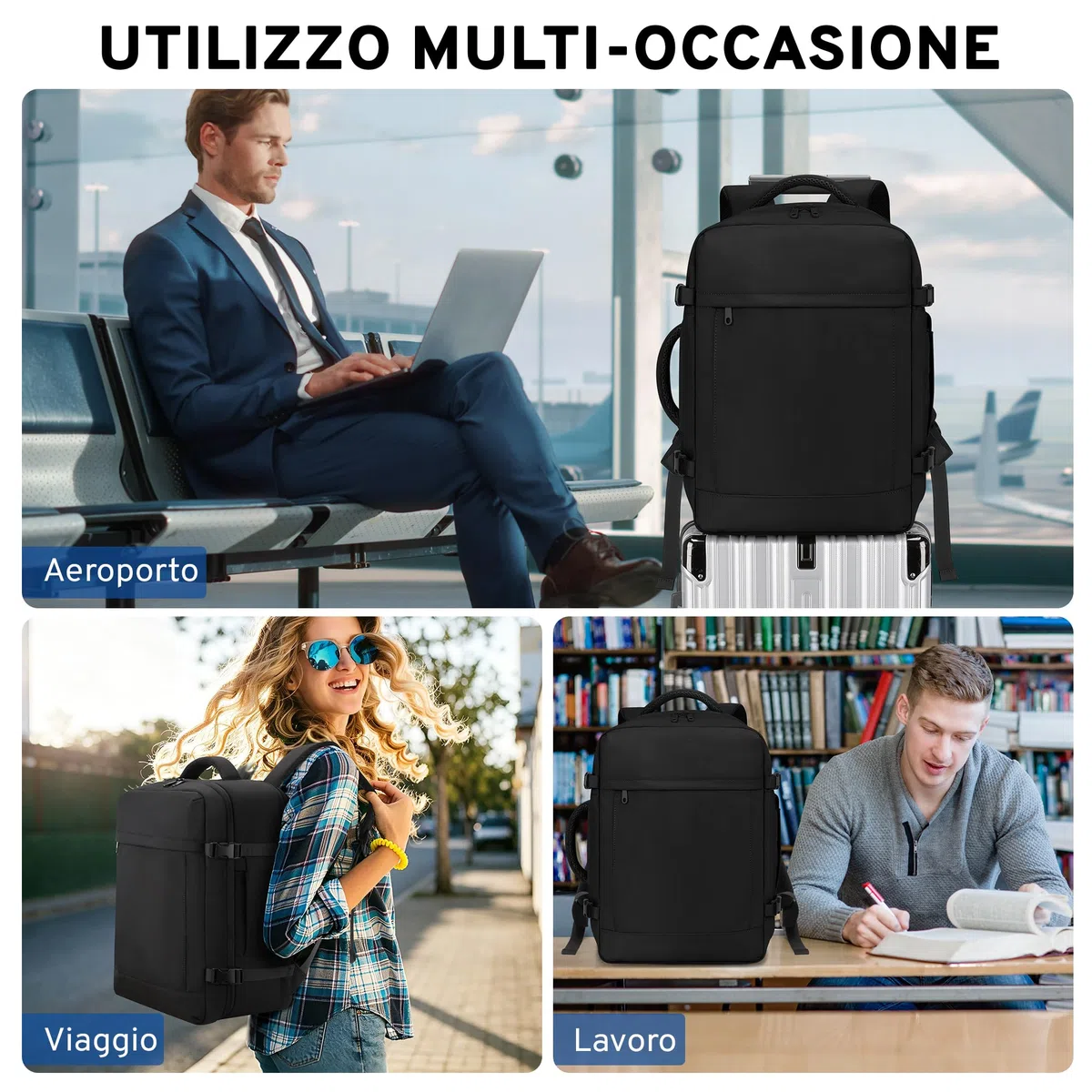 ETRONIK Zaino Ryanair 40x30x20, 24L Zaino da Viaggio Aereo Cabina Resistente all'Acqua, 15,6 Pollici Zaini PC Bagaglio a Mano 40x30x20, Borsa Valigia 10 Kg Uomo Donna per Eurowings EasyJet, Nero