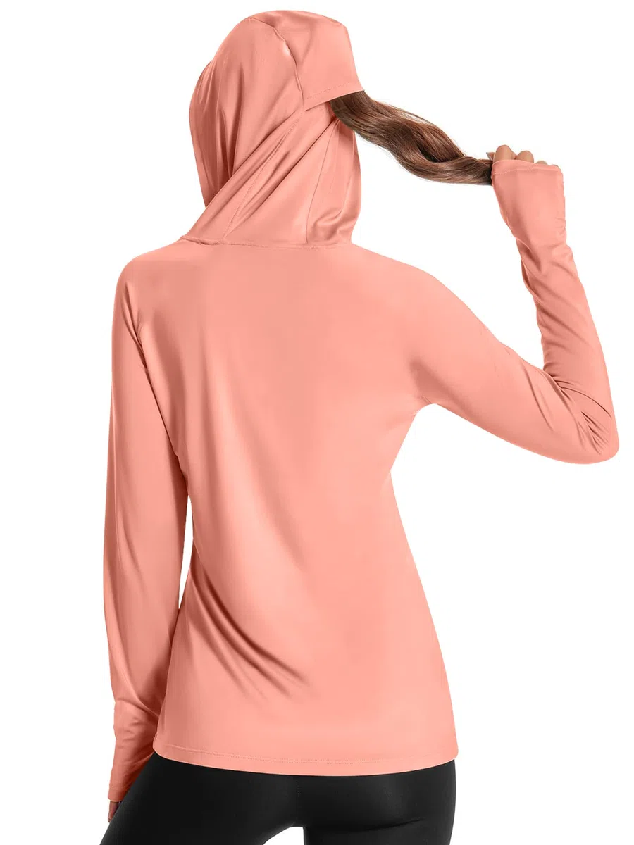 Felpa da donna con cappuccio con protezione solare UPF 50+, a maniche lunghe, leggera, ad asciugatura rapida, protezione UV, con foro per il pollice, foro nascosto per l'equiseto